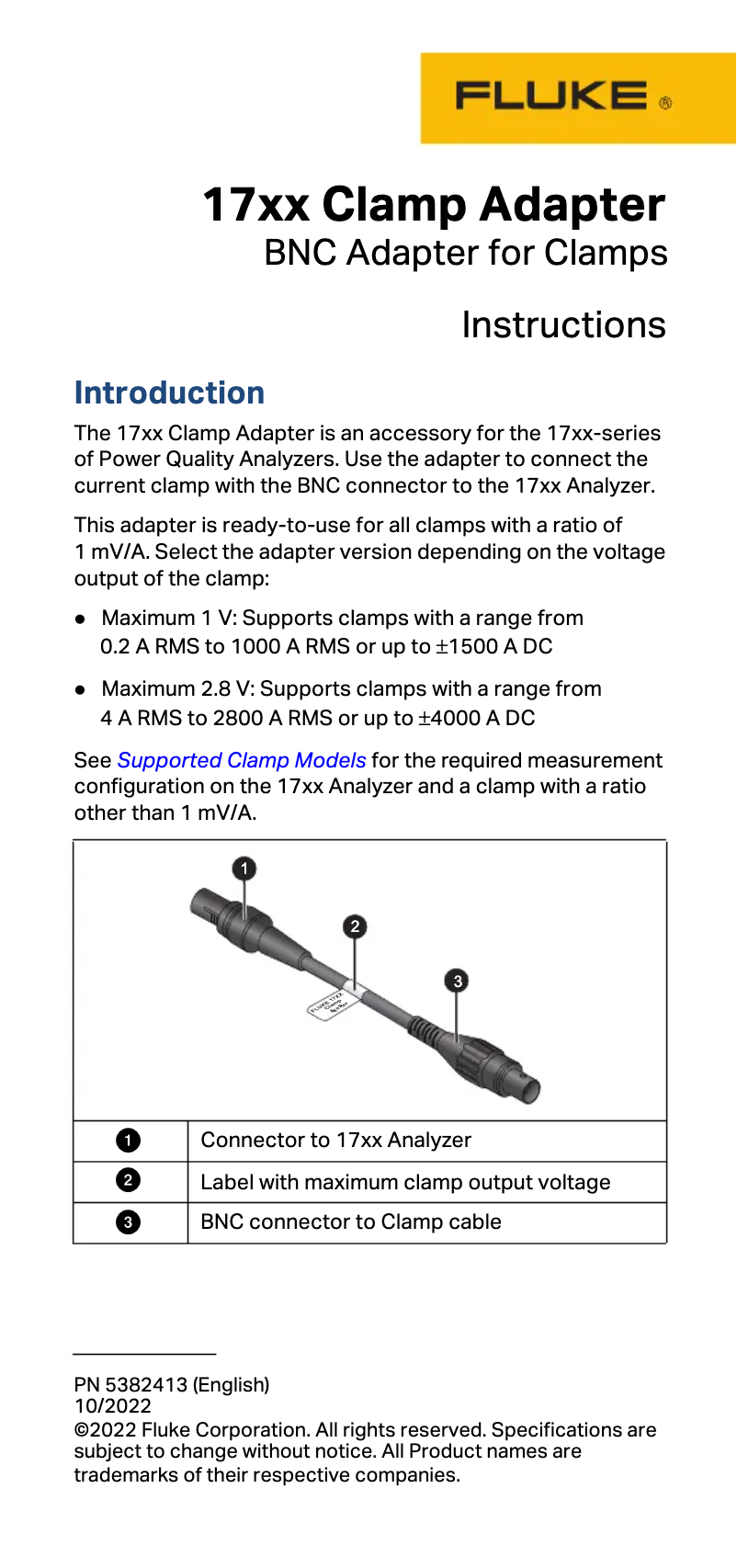 Page 1 de la notice Instructions / montage Fluke 1770