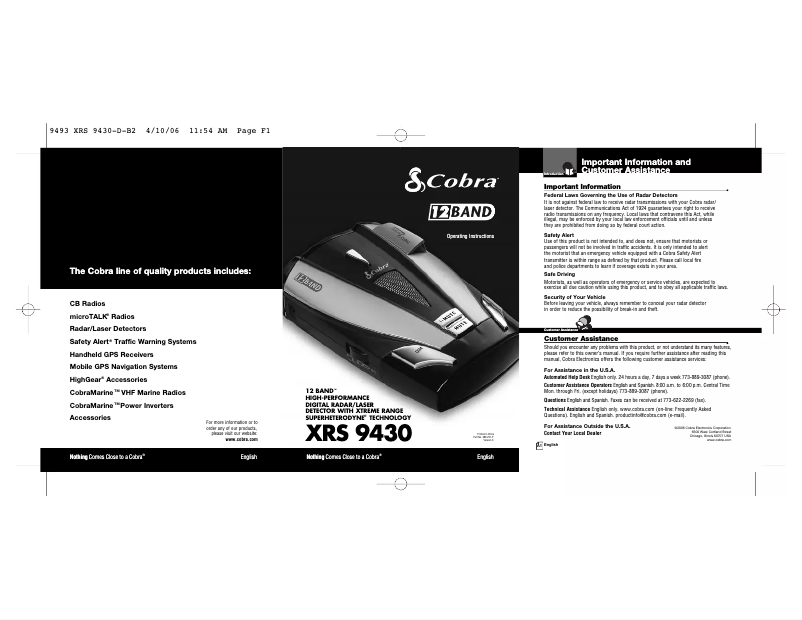 Página 1 del manual Manual de usuario Cobra XRS 9430