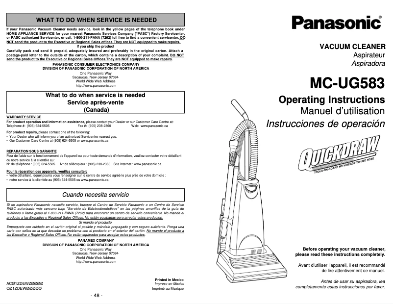 Page 1 de la notice Manuel utilisateur Panasonic MC-UG583