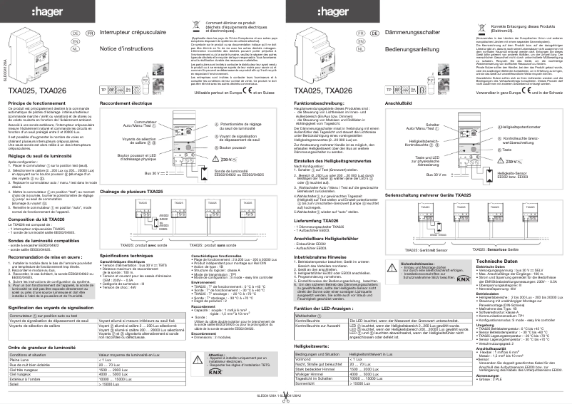 Page 1 de la notice Manuel utilisateur Hager TXA025
