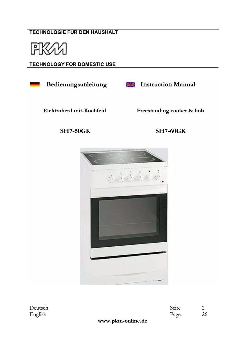 Page 1 de la notice Manuel utilisateur PKM SH7-60GK