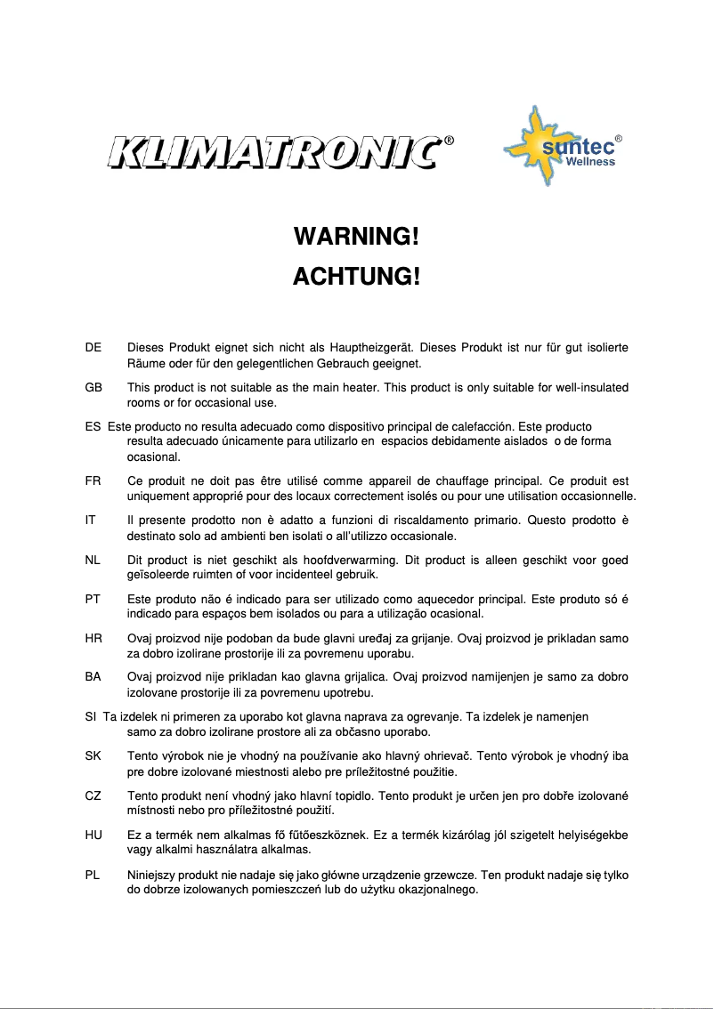 Page n°1 - Manuel utilisateur Suntec Heat Tower PTC 2000 OSC