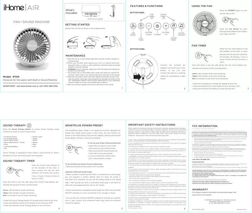 Page n°1 - Manuel utilisateur iHome IF100