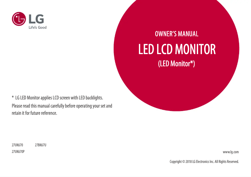 Page n°1 - Manuel utilisateur LG 27UK670P