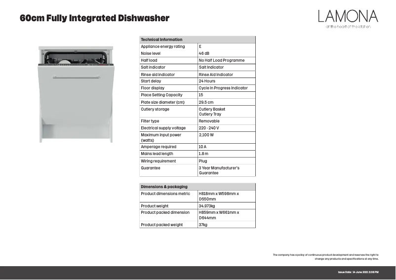 Page n°1 - Fiche technique Lamona LAM8676