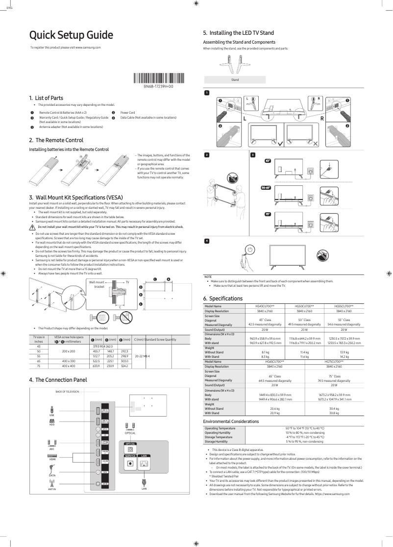 Page 1 de la notice Manuel utilisateur Samsung HG55CU700NG