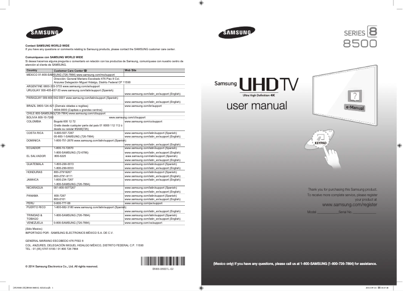 Page 1 de la notice Manuel utilisateur Samsung UN85HU8500F