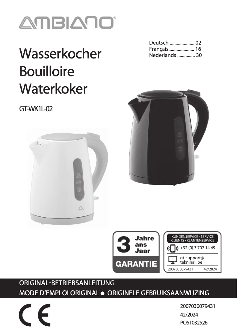Page 1 de la notice Manuel utilisateur Ambiano GT-WK1L-02