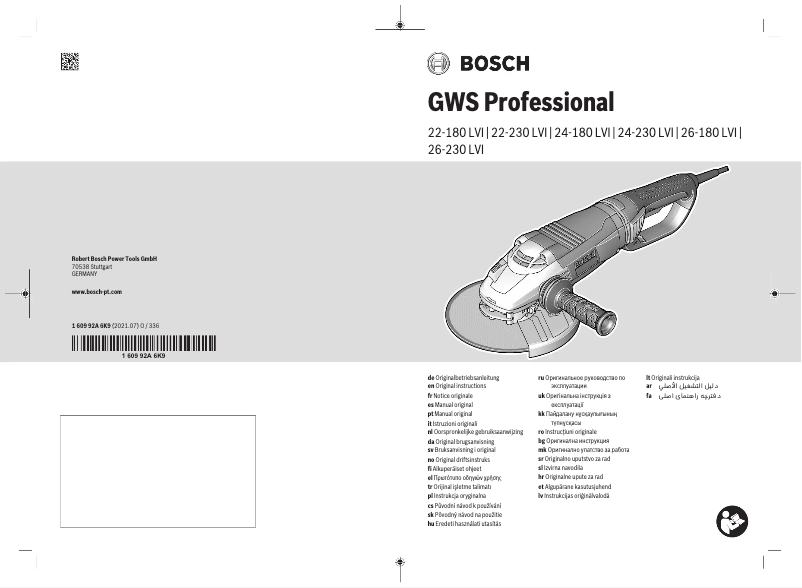 Page 1 de la notice Manuel utilisateur Bosch GWS 22-180 LVI Professional