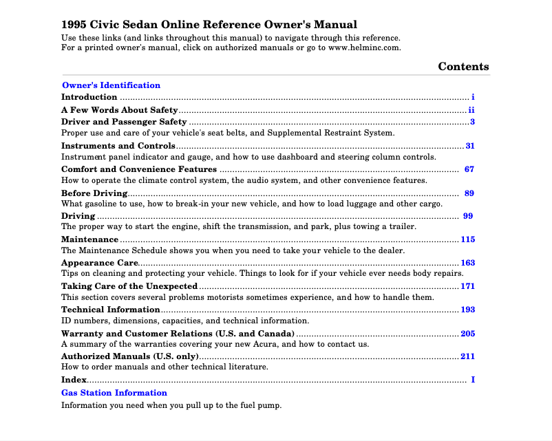 Image de la première page du manuel de l'appareil Civic (1995)