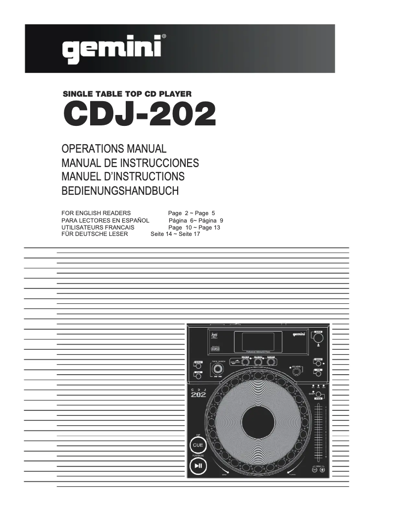 Page 1 de la notice Manuel utilisateur Gemini CDJ-202