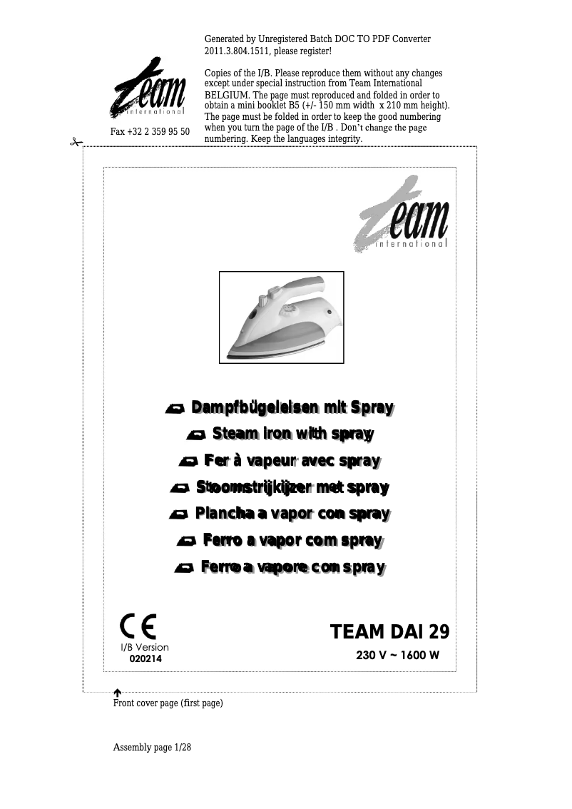 Page 1 de la notice Manuel utilisateur Team DAI 29