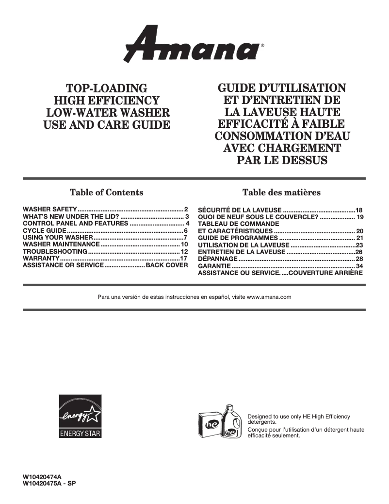 Página 1 del manual Manual de usuario Amana NTW4750YQ