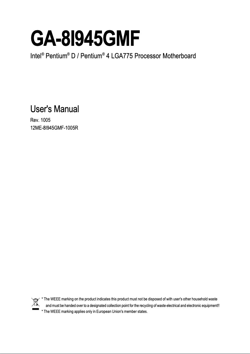 Image de la première page du manuel de l'appareil GA-8I945GMF