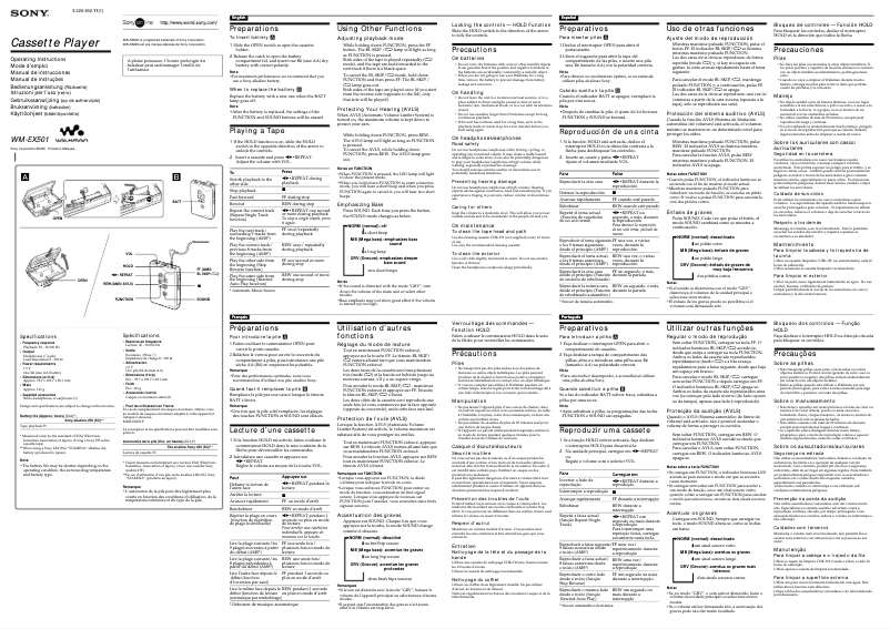 Image de la première page du manuel de l'appareil Walkman WM-EX501