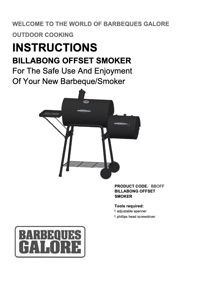 Página 1 del manual Manual de usuario Billabong Offset Smoker