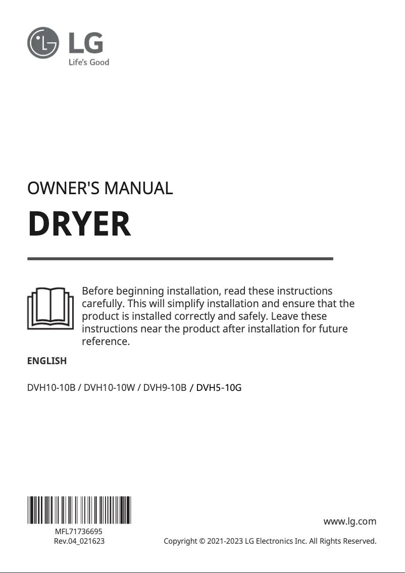 Page 1 de la notice Manuel utilisateur LG DVH9-10B