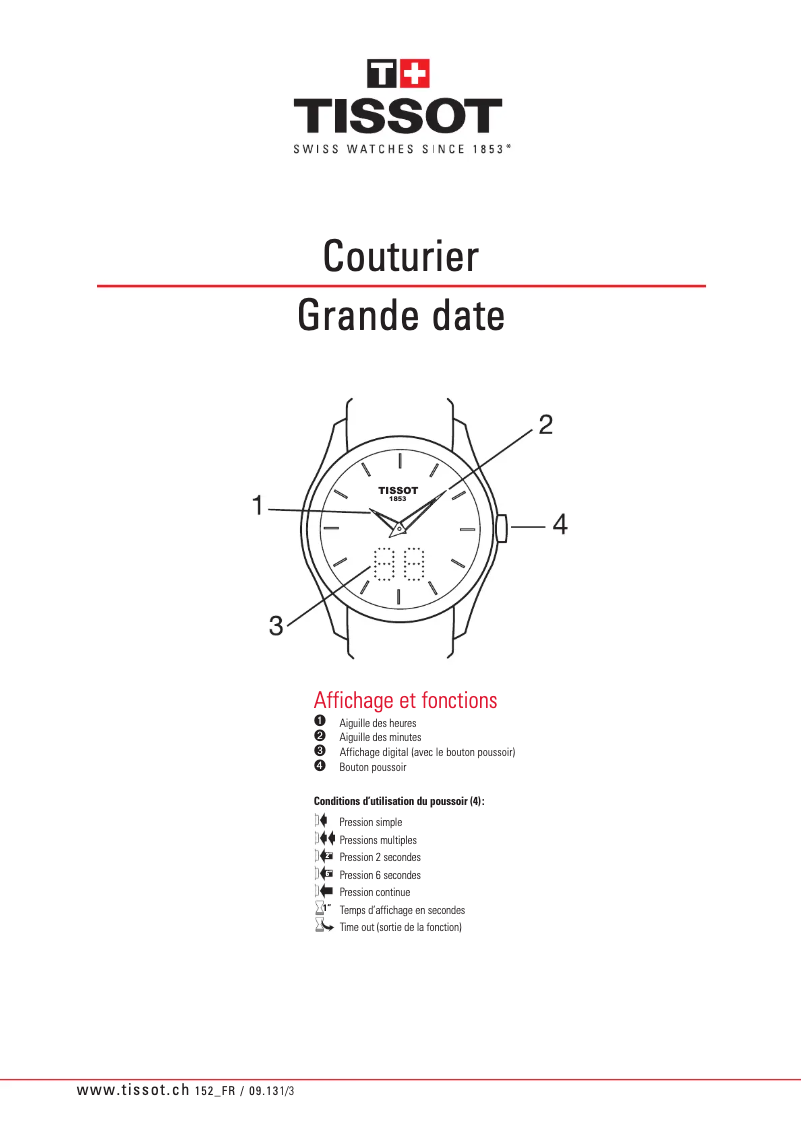 Page n°1 - Manuel utilisateur Tissot Couturier Secret Date Gent