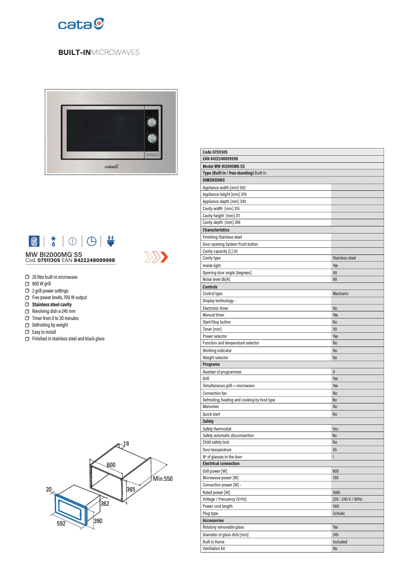 Page 1 de la notice Manuel utilisateur CATA MW BI2000MG SS