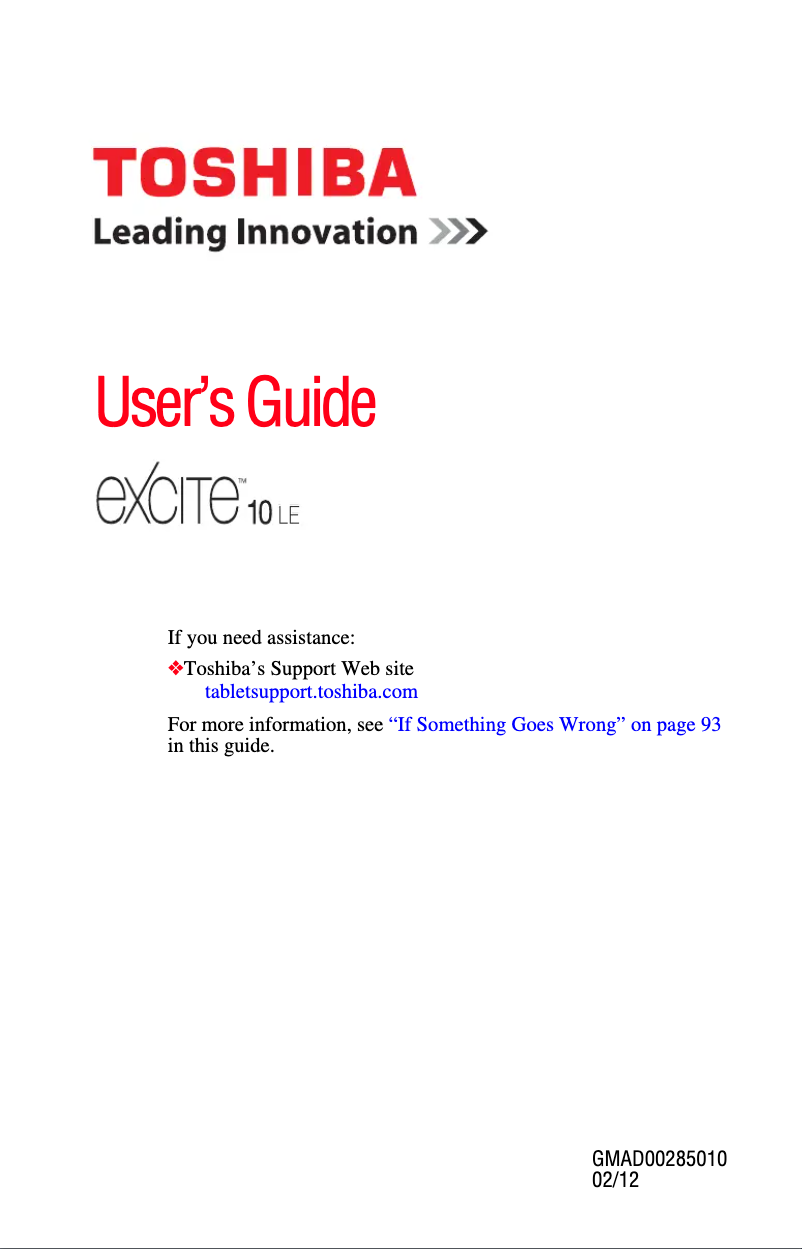 Page n°1 - Manuel utilisateur Toshiba Excite AT200