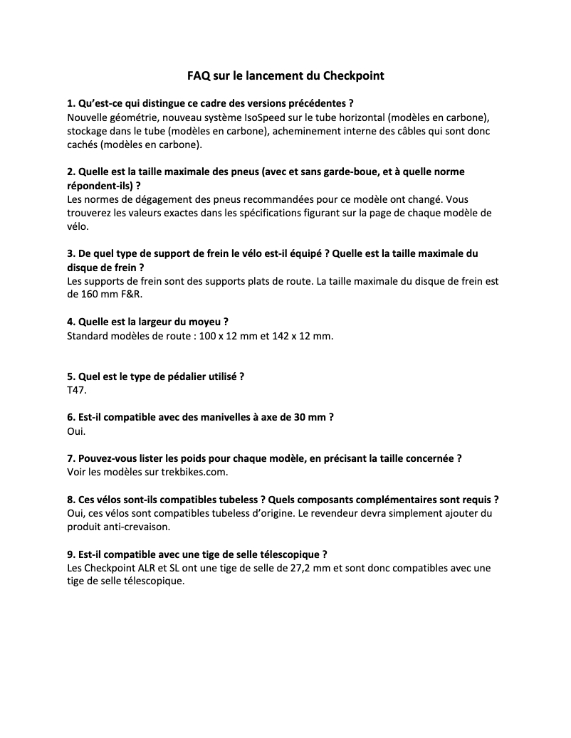 Page n°1 - FAQ Trek Checkpoint SL