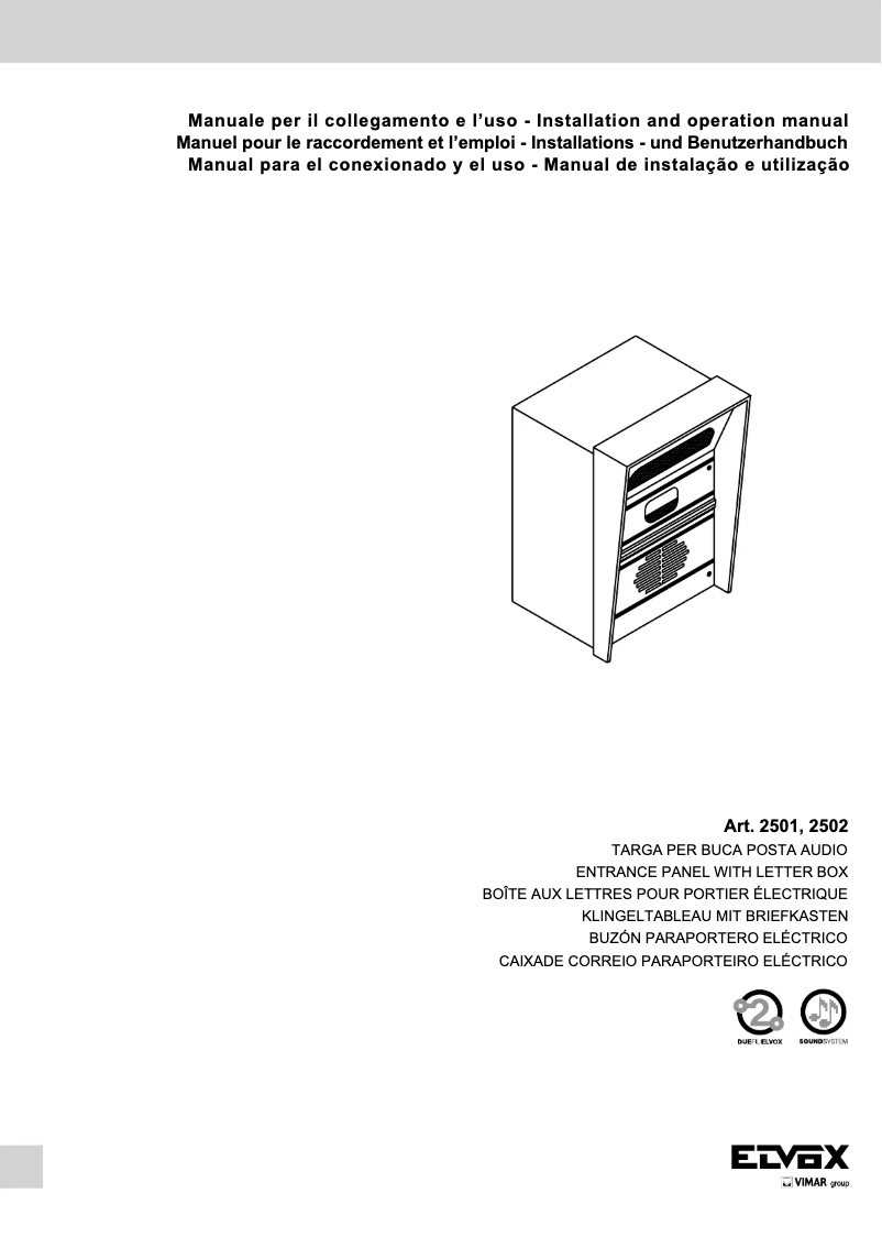 Page 1 de la notice Manuel utilisateur Vimar ELVOX 2501