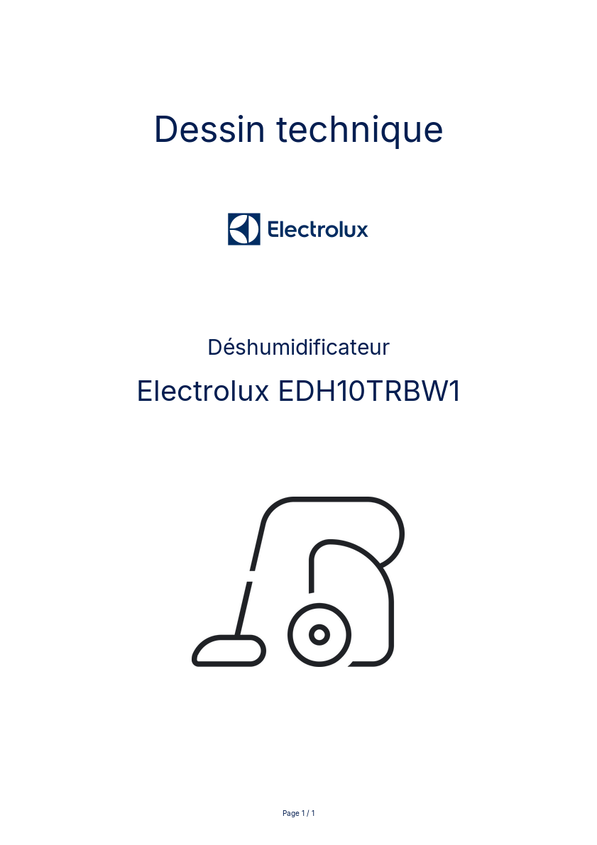 Page n°1 - Dessin technique Electrolux EDH10TRBW1