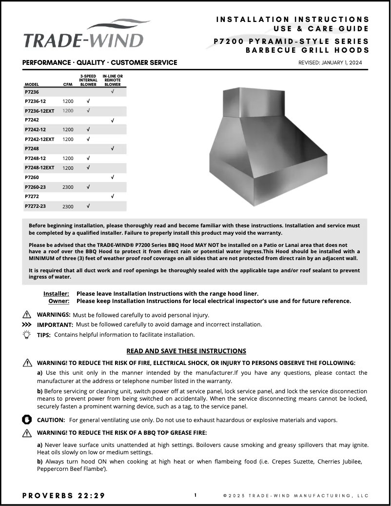 Page 1 de la notice Manuel utilisateur Trade-Wind P7248-12EXT