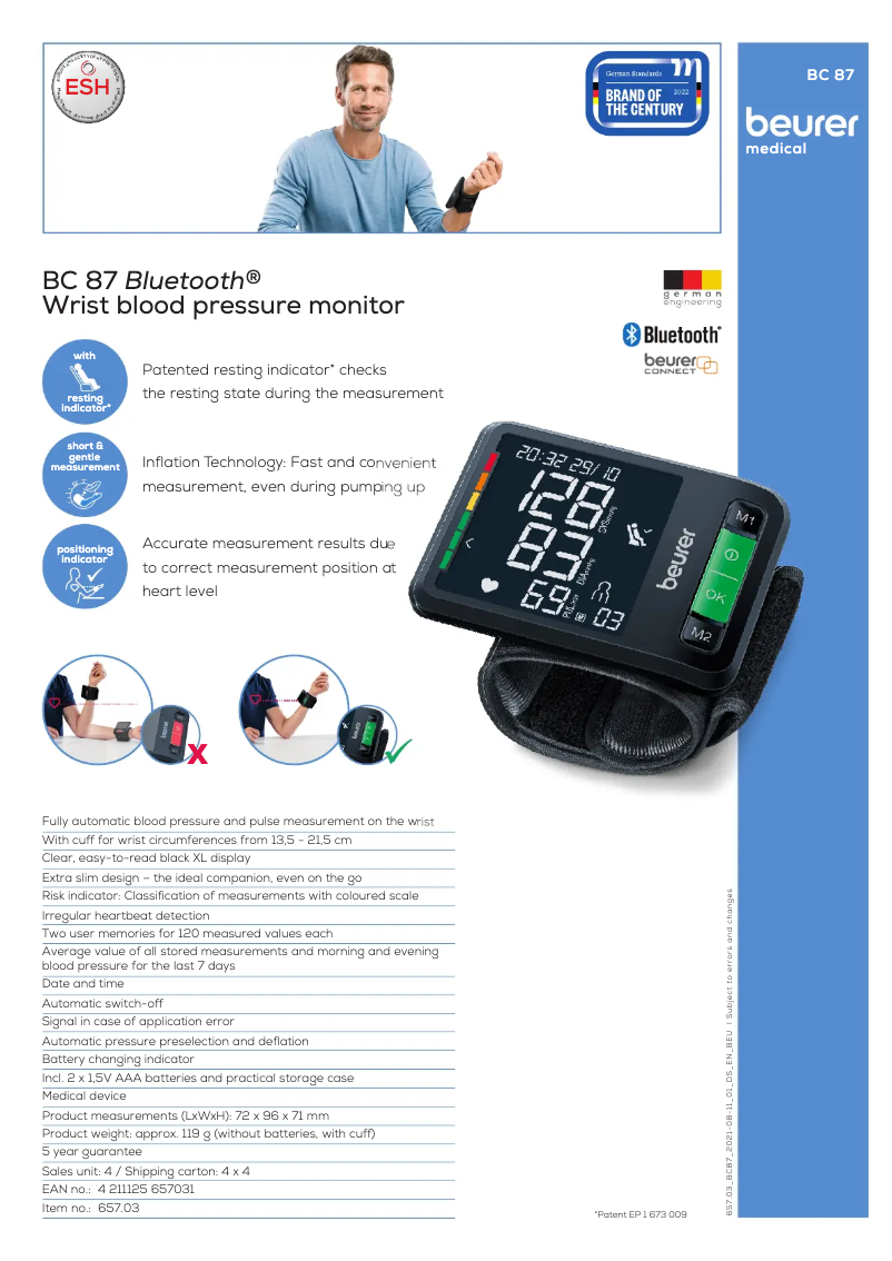 Page 1 de la notice Fiche technique Beurer BC 87