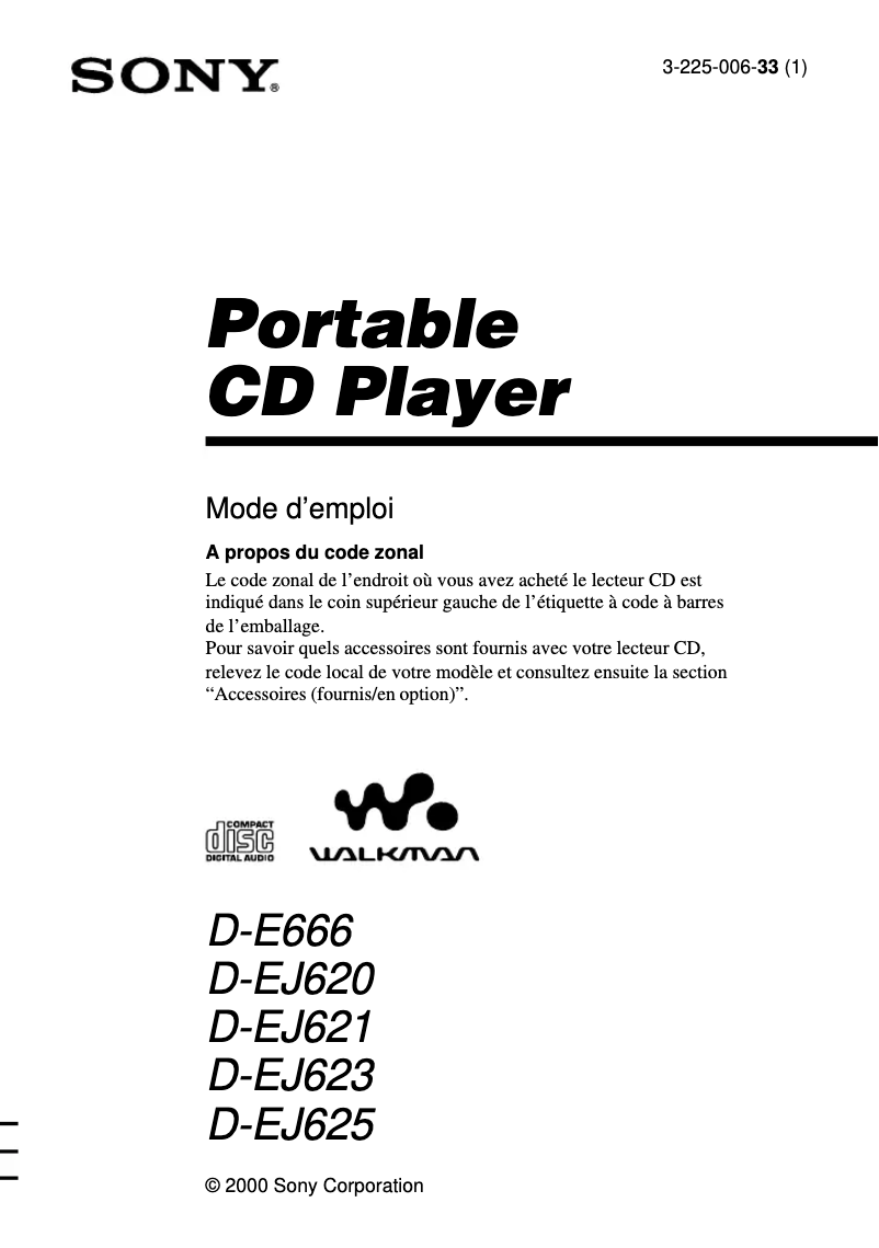 Page n°1 - Manuel utilisateur Sony D-EJ625