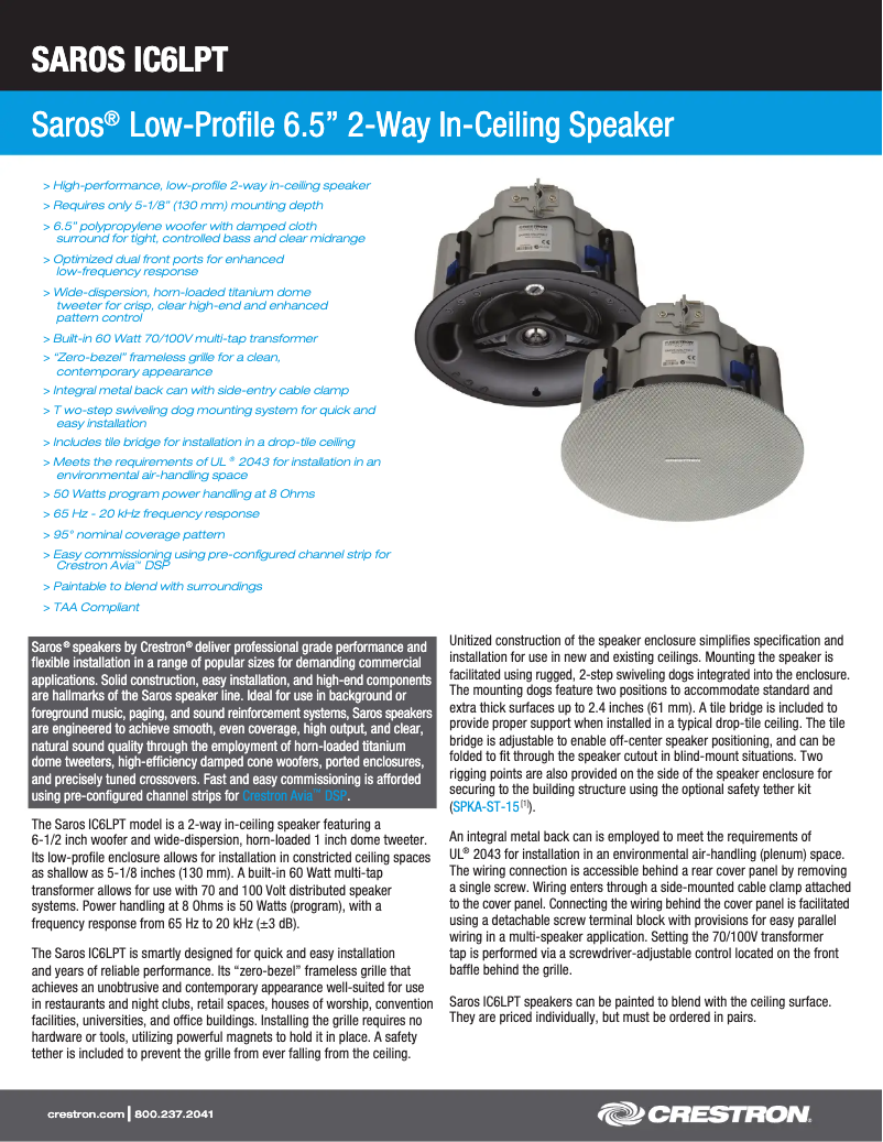 Page n°1 - Fiche technique Crestron SAROS IC6LPT
