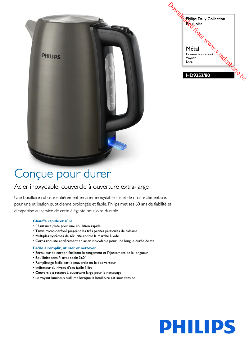 Page 1 de la notice Fiche technique Philips Daily Collection HD9352