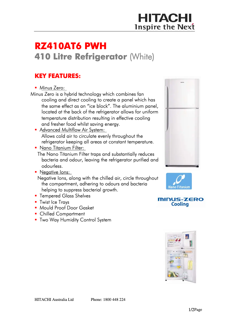 Page 1 de la notice Manuel utilisateur Hitachi R-Z410AT6