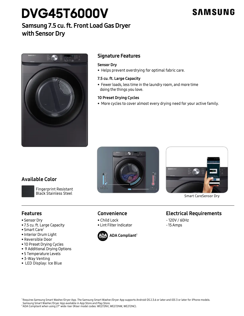 Page 1 de la notice Fiche technique Samsung DVG45T6000V