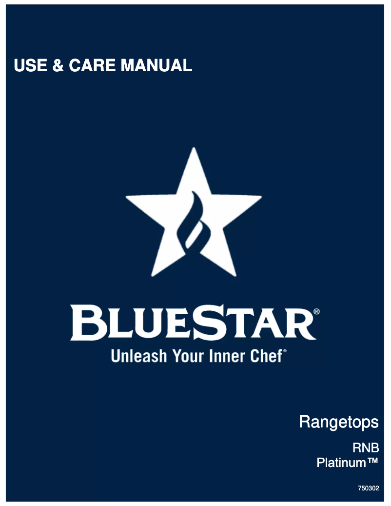 Page n°1 - Manuel d'utilisation et d'entretien BlueStar RGTNB488BV2