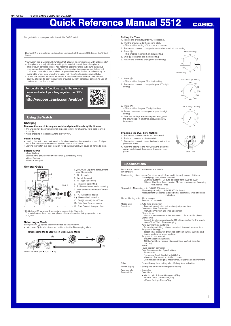 Page 1 de la notice Guide de démarrage rapide Casio Edifice EQB-800
