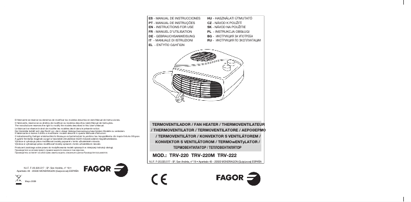 Page 1 de la notice Manuel utilisateur Fagor TRV-220M