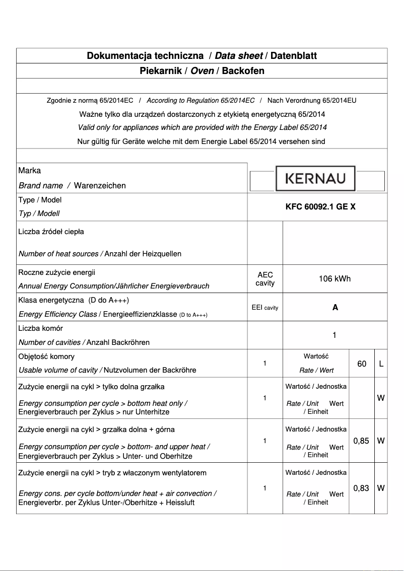 Page n°1 - Fiche technique Kernau KFC 60092 GE X