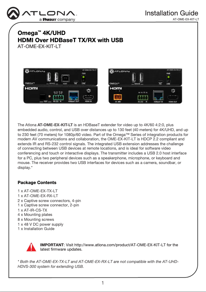 Page n°1 - Guide d'installation Atlona AT-OME-EX-KIT-LT