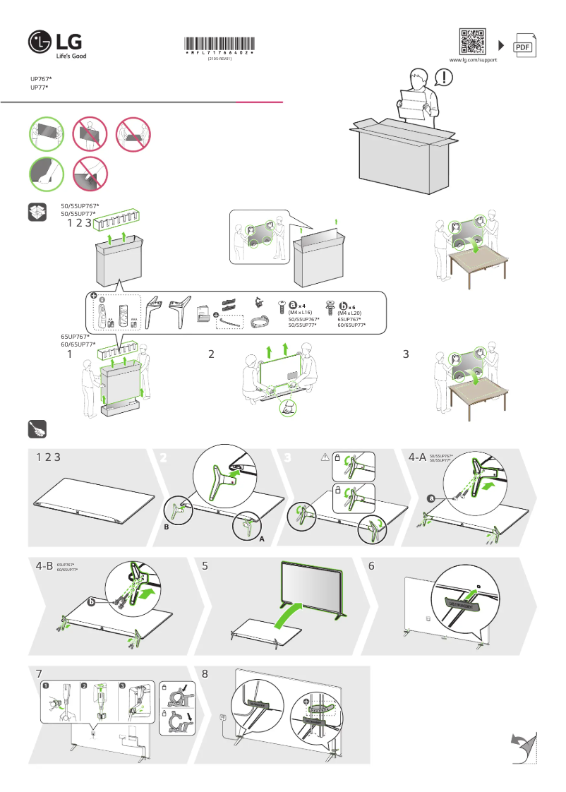 Page 1 de la notice Guide d'installation LG 65UP77009LB