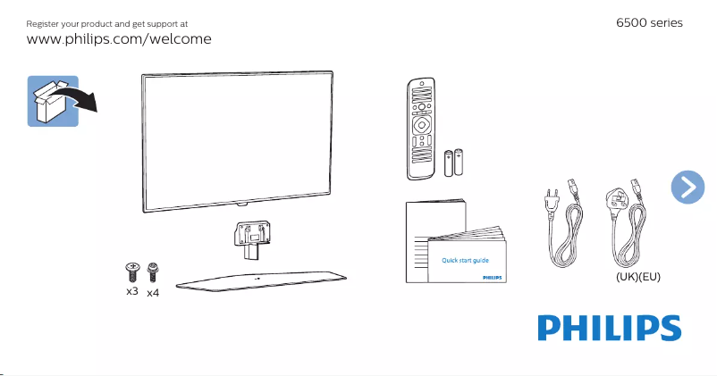 Page 1 de la notice Guide de démarrage rapide Philips 6500 series 32PFK6500