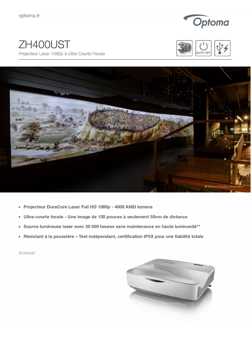 Page 1 de la notice Fiche technique Optoma ZH400UST