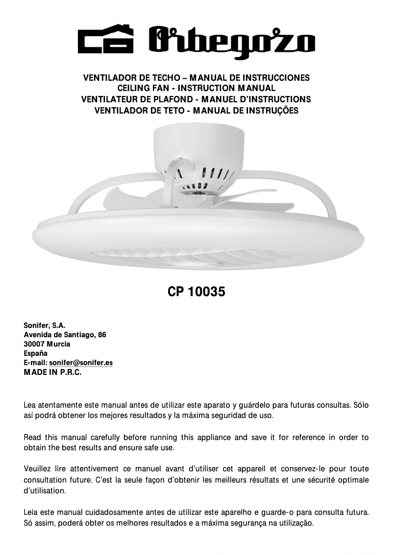 Page n°1 - Manuel utilisateur Orbegozo CP 10035