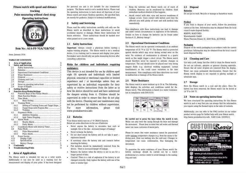 Page n°1 - Manuel utilisateur Crane AU4-PF-7GB