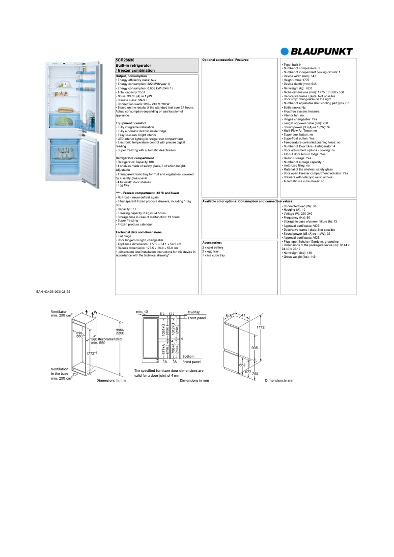 Page n°1 - Fiche technique Blaupunkt 5CR28630