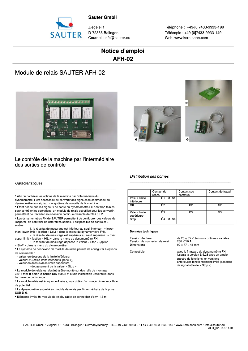 Page 1 de la notice Guide d'installation Sauter FH 100K
