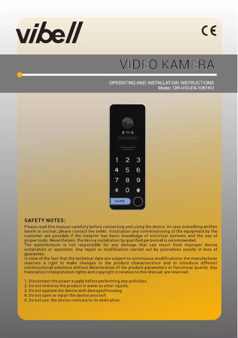Page n°1 - Manuel utilisateur Vibell OR-VID-EX-1061KV