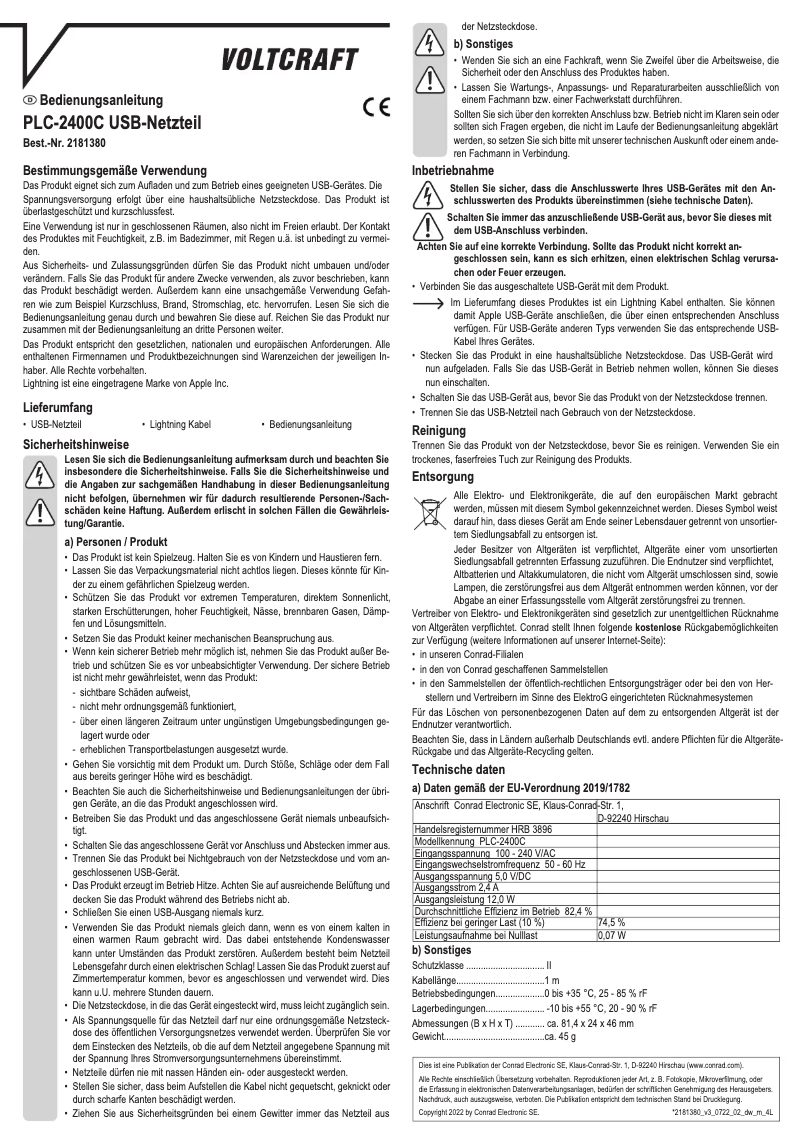 Page n°1 - Manuel utilisateur Voltcraft PLC-2400C