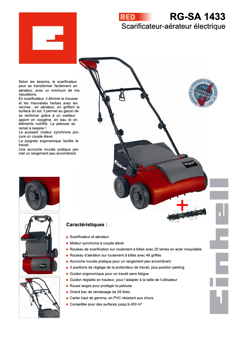 Page n°1 - Fiche technique Einhell RG-SA 1433