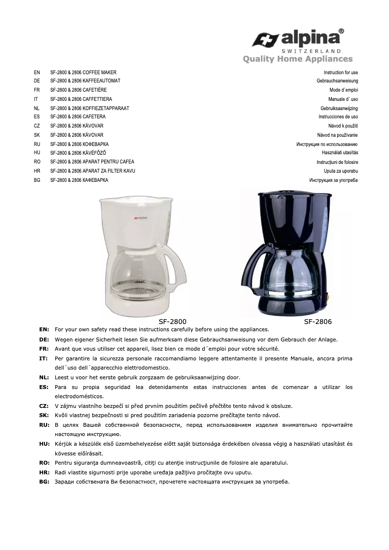Page n°1 - Manuel utilisateur Alpina SF-2806